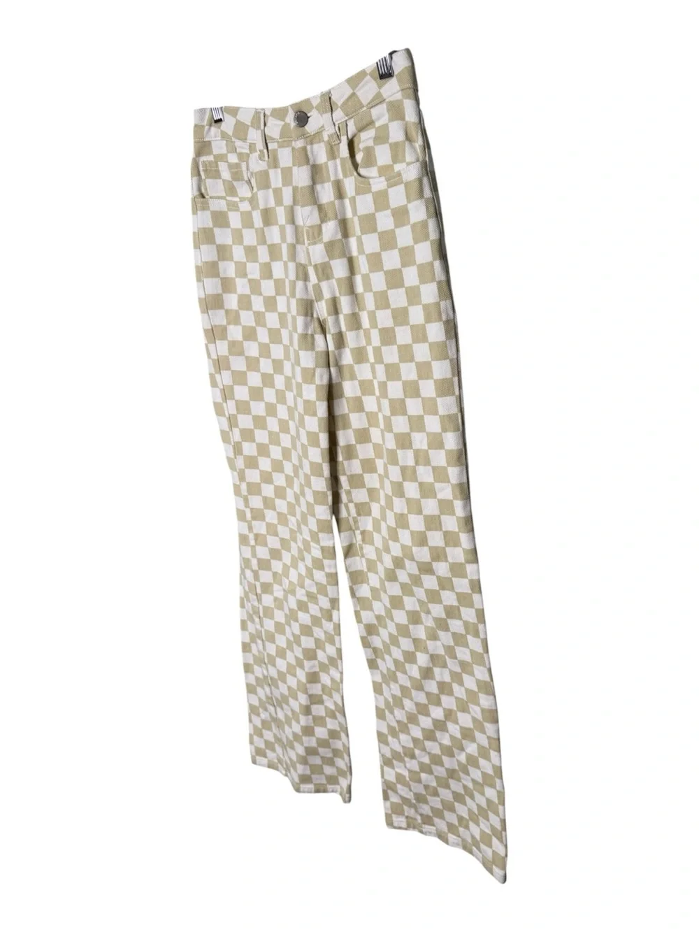 RSQ Cream & Tan Checkerboard High Rise Straight Leg Jeans Size 24